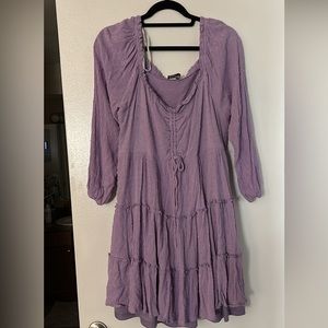 Purple Tiered 3/4 Sleeve Dress